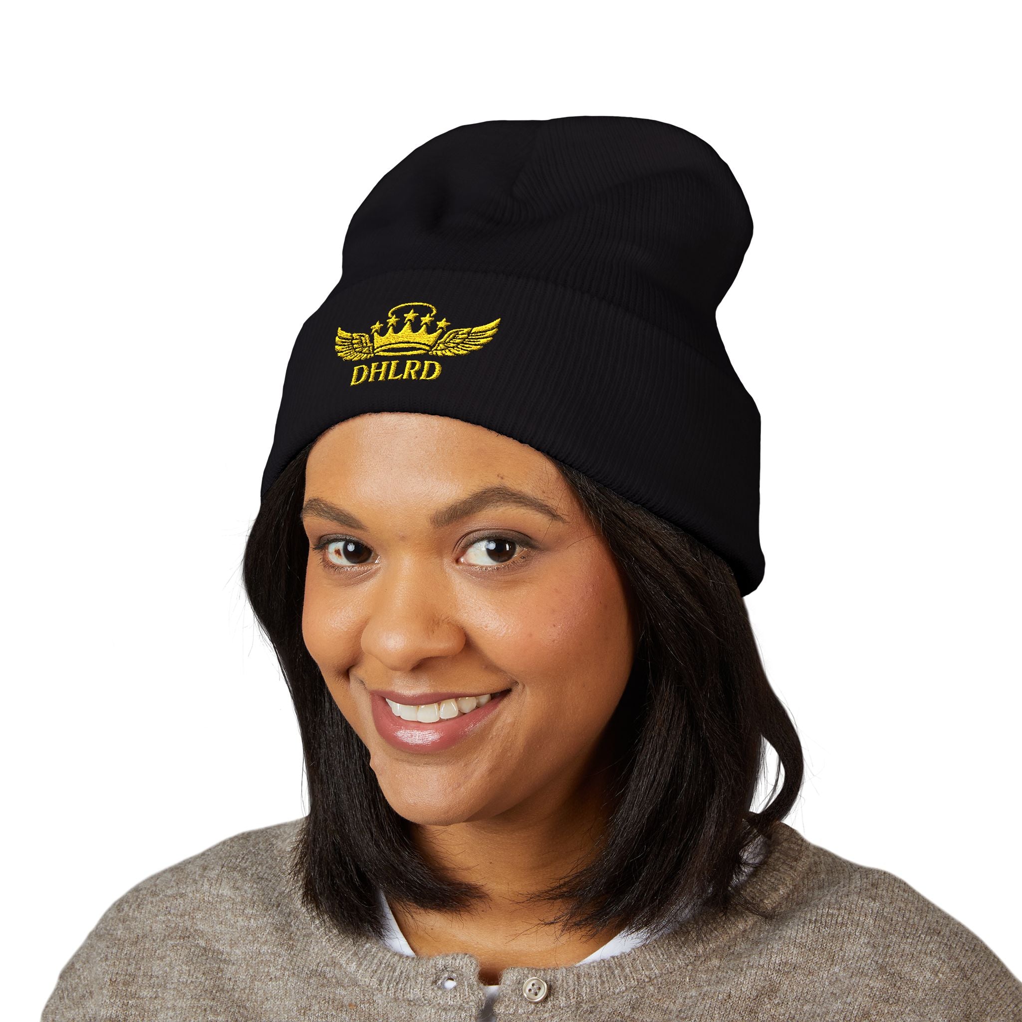 Drip Heaven Lord – Crown & Wings Embroidered Beanie | 12” Cuffed, Hypoallergenic Acrylic