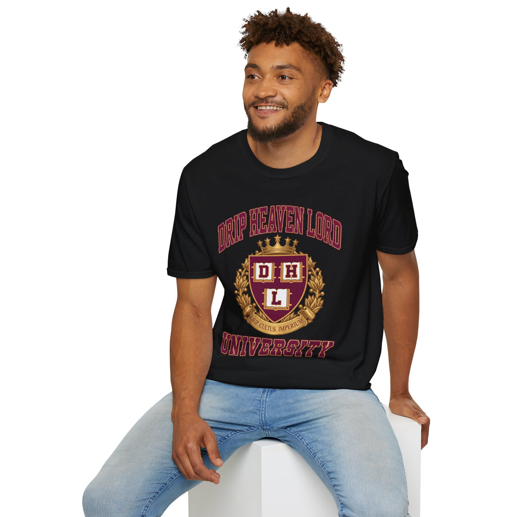 Drip Heaven Lord University T‑Shirt — Collegiate Crest Logo