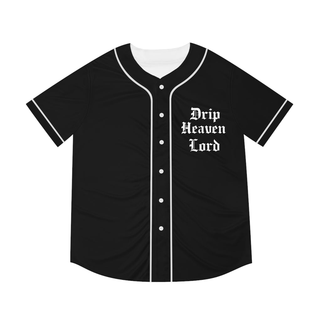 Drip Heaven Lord – Gothic Script Men’s Baseball Jersey (Black)