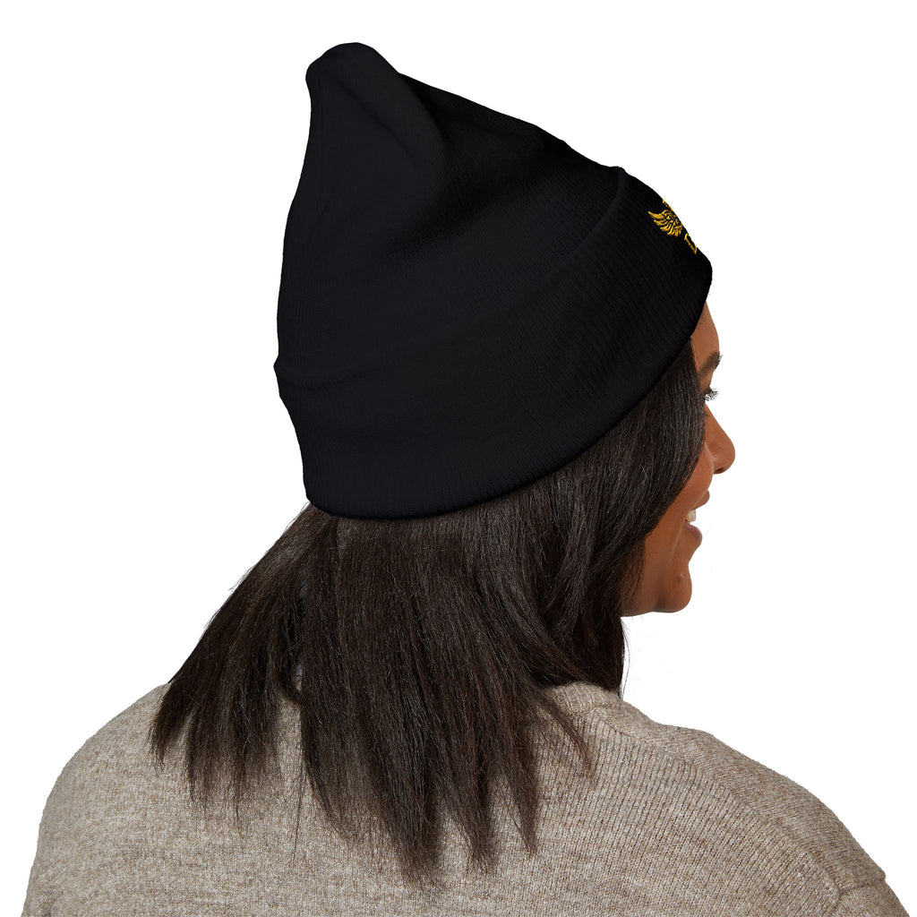 Drip Heaven Lord – Crown & Wings Embroidered Beanie | 12” Cuffed, Hypoallergenic Acrylic