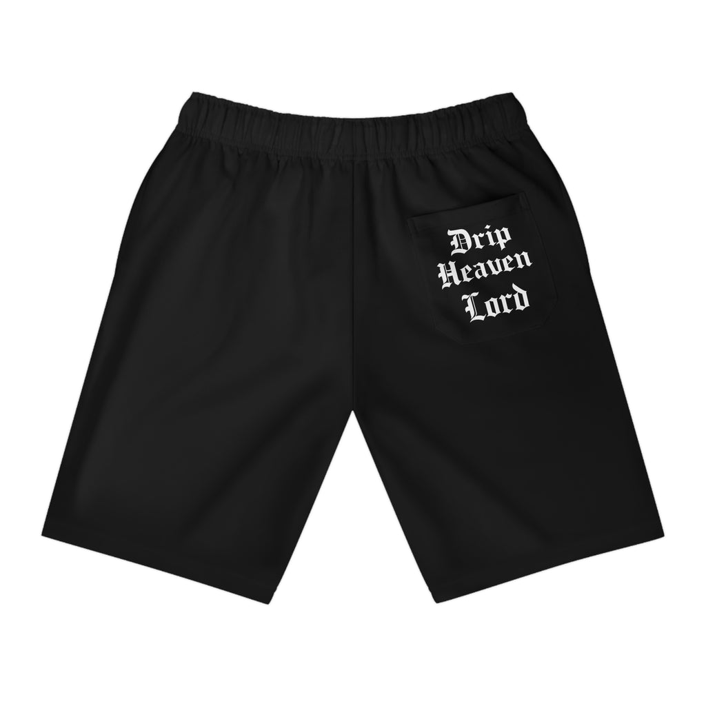 Drip Heaven Lord – Gothic Script Men’s Performance Athletic Shorts (Black)