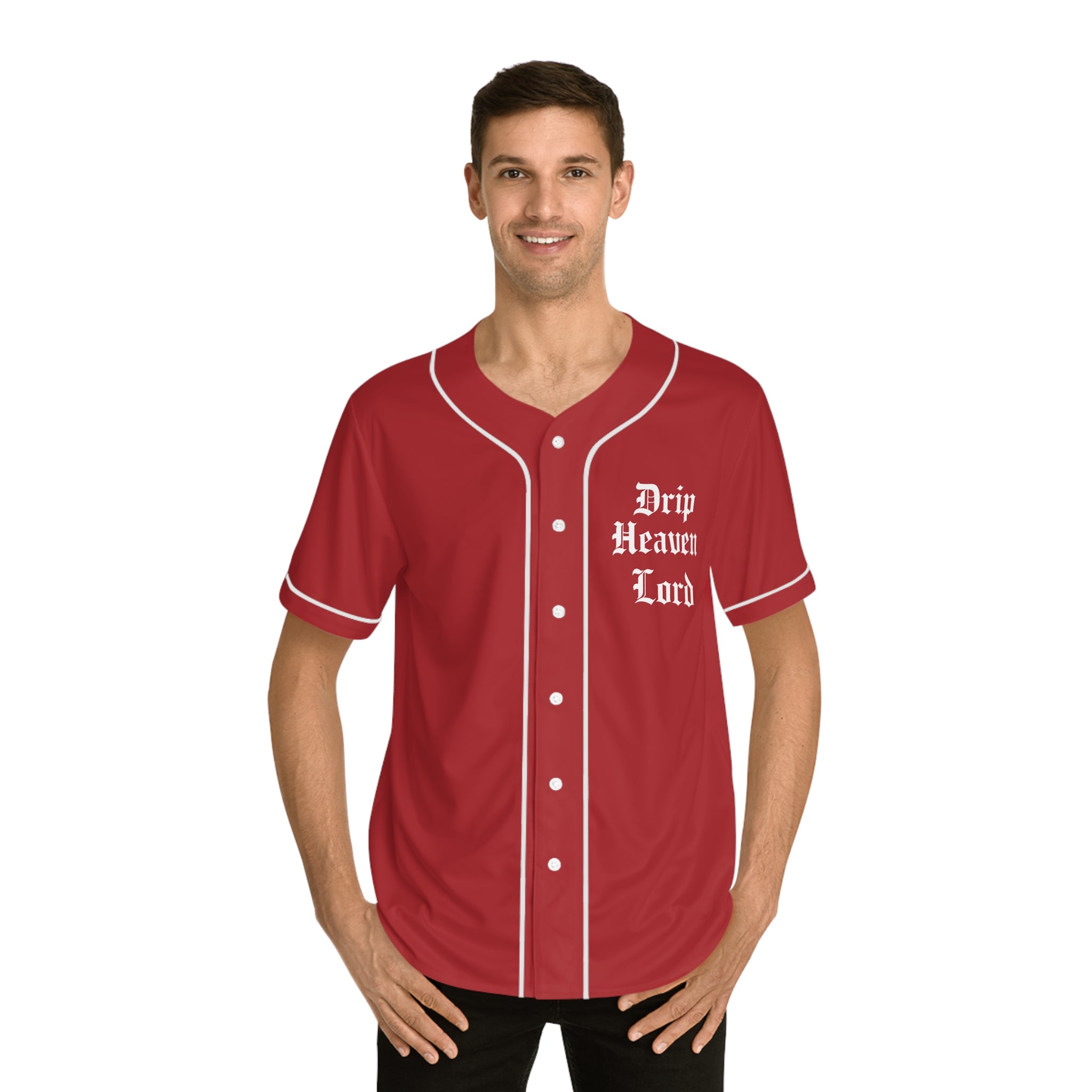 Drip Heaven Lord – Gothic Script Men’s Baseball Jersey (Red)