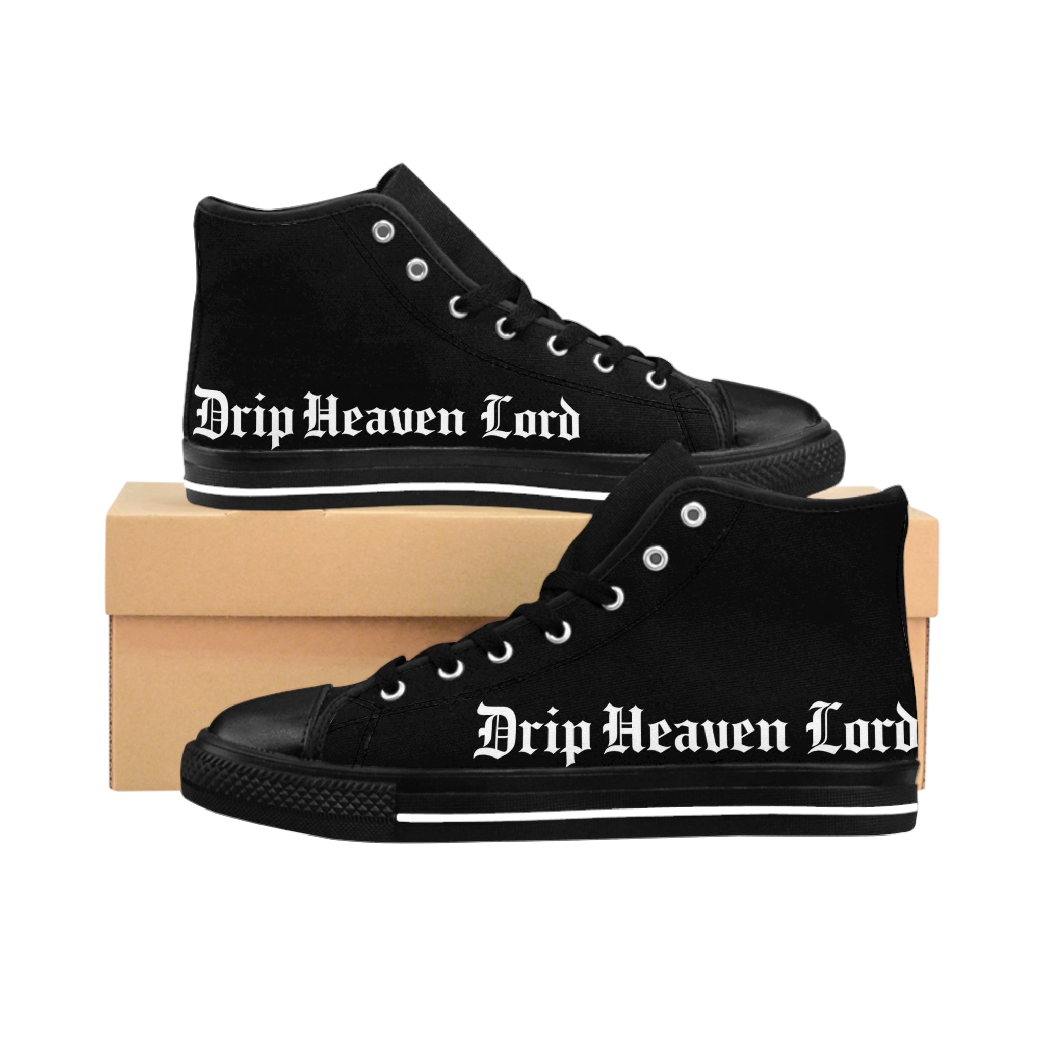Drip Heaven Lord – Gothic Script High‑Top Classic Sneakers