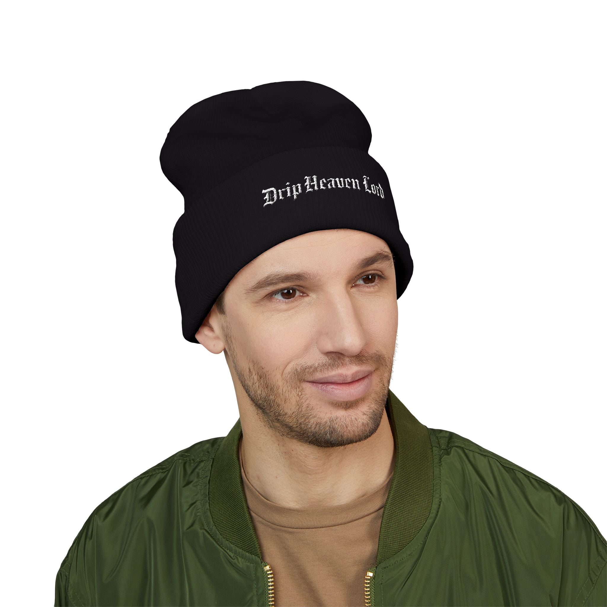 Drip Heaven Lord – Gothic Script Embroidered Cuffed Beanie