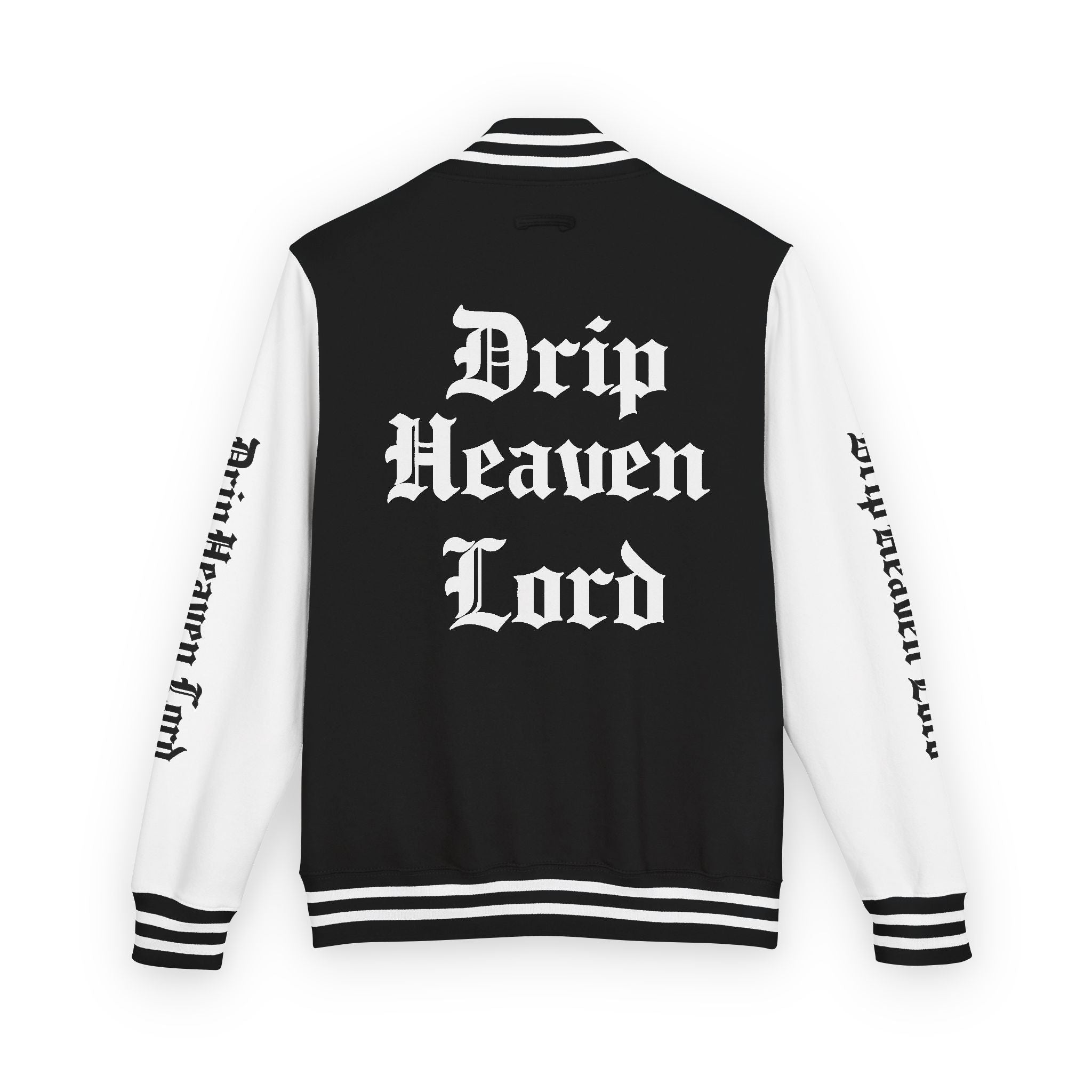 Drip Heaven Lord – Womens Gothic Script Letterman Jacket