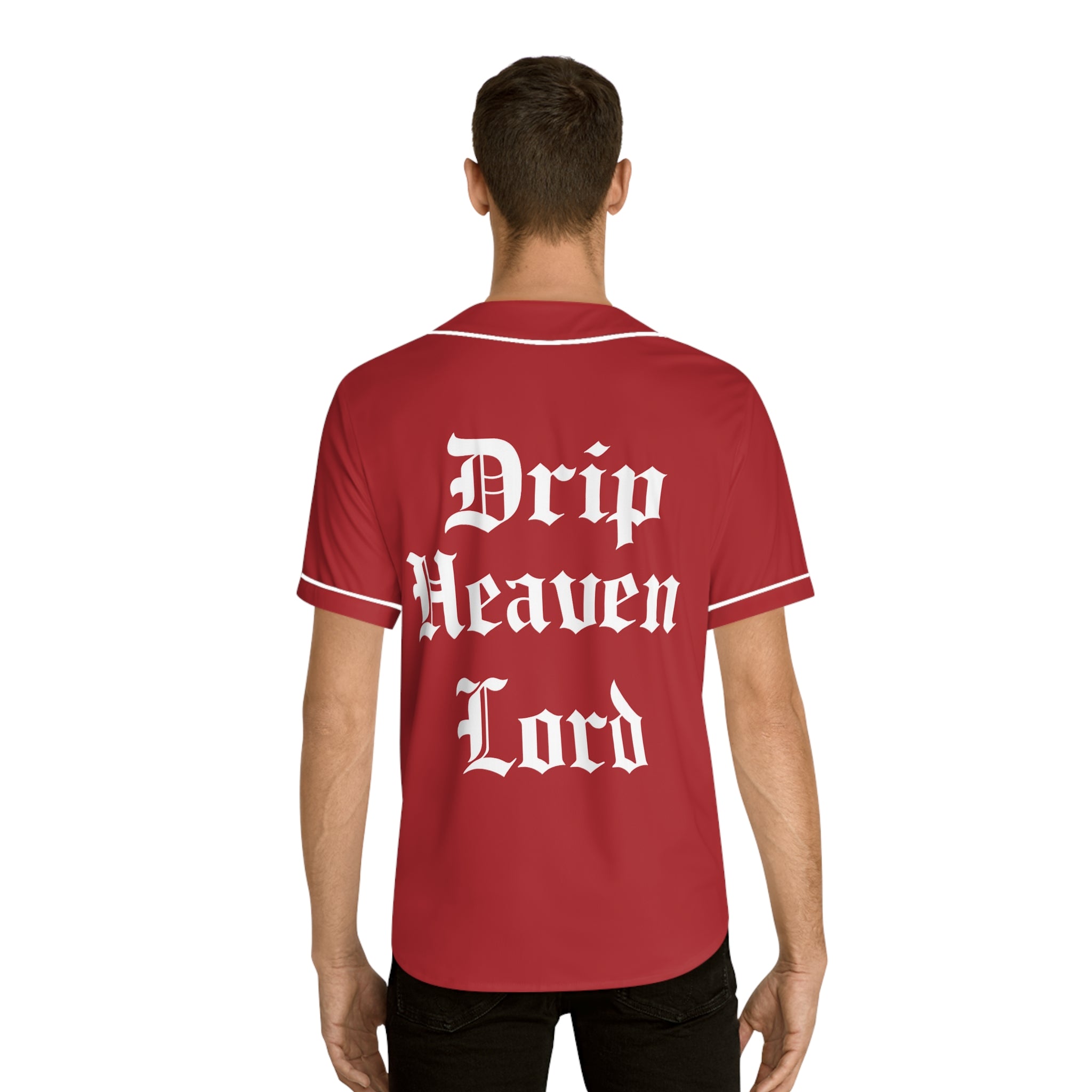 Drip Heaven Lord – Gothic Script Men’s Baseball Jersey (Red)