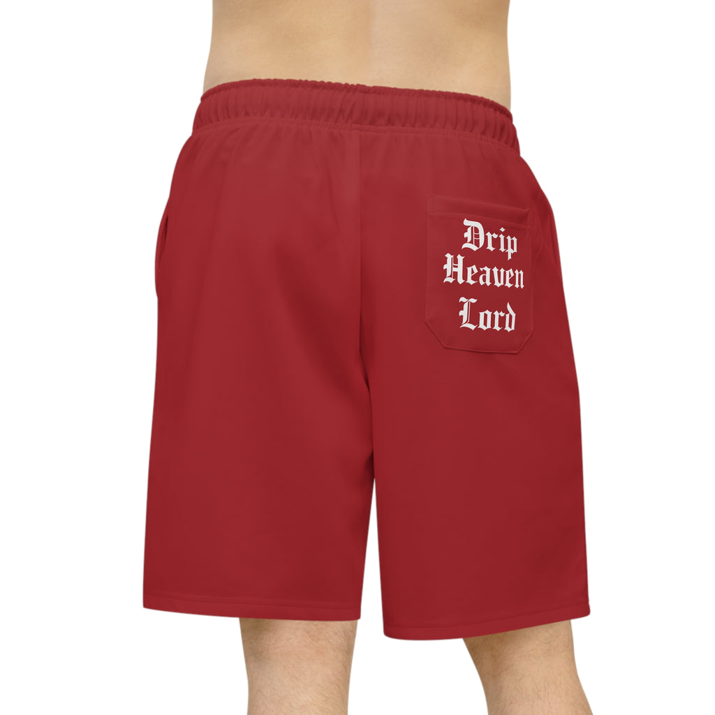 Drip Heaven Lord – Gothic Script Men’s Performance Athletic Shorts (Red)