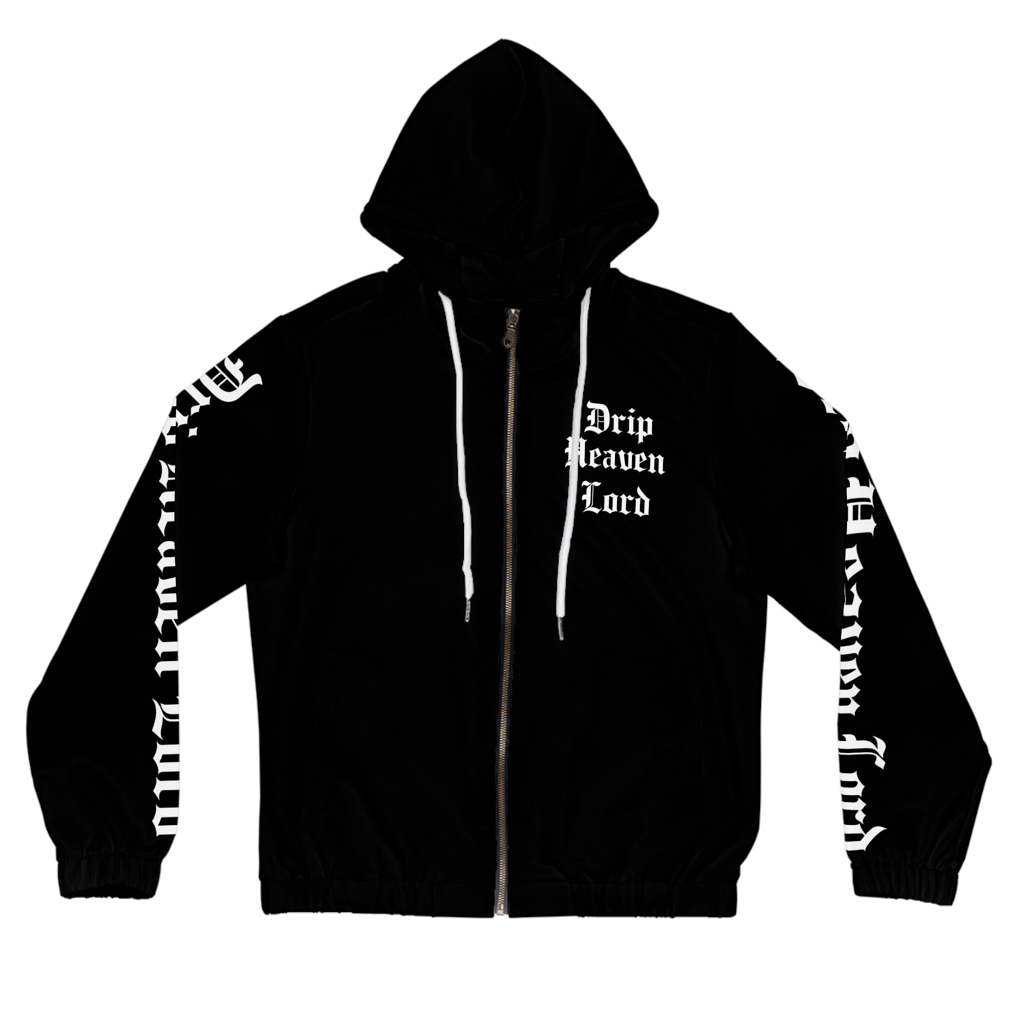 Drip Heaven Lord – Gothic Script Women’s Full‑Zip Hoodie (Black)