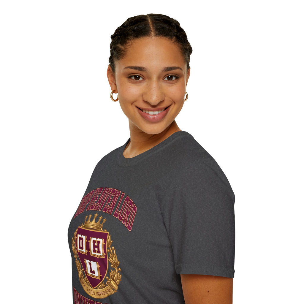Drip Heaven Lord University T‑Shirt — Collegiate Crest Logo