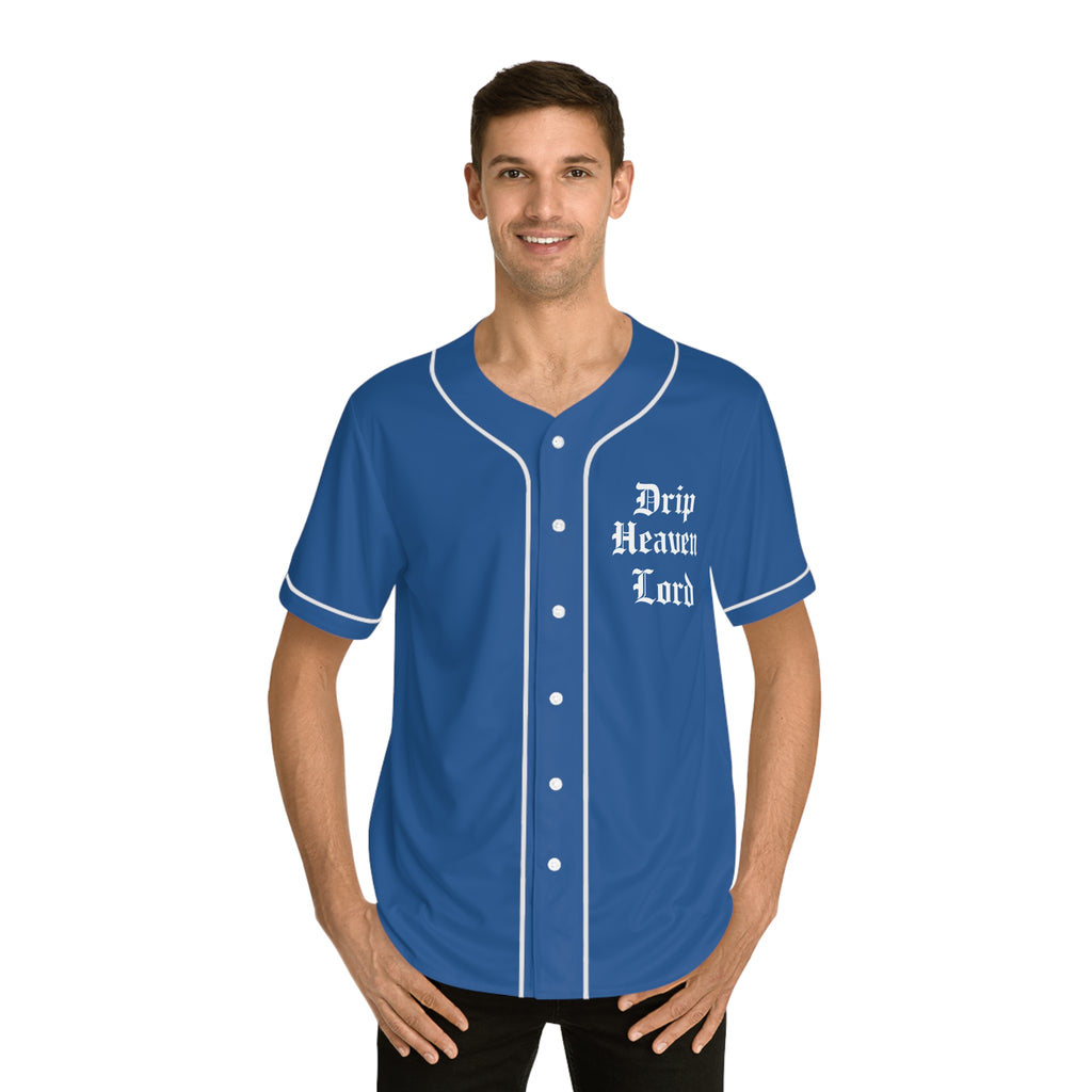 Drip Heaven Lord – Gothic Script Men’s Baseball Jersey (Blue)