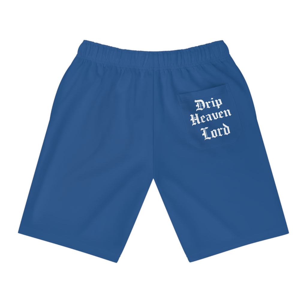 Drip Heaven Lord – Gothic Script Men’s Performance Athletic Shorts (Blue)