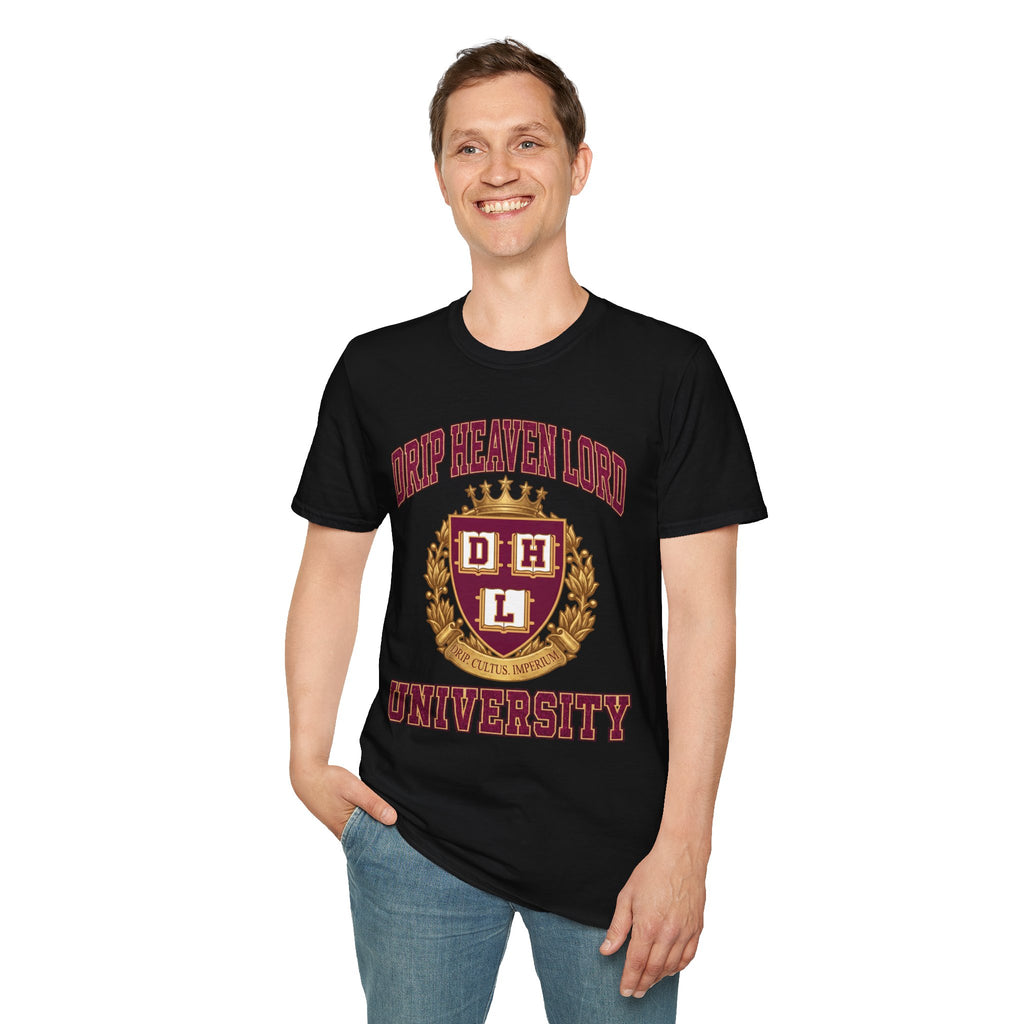 Drip Heaven Lord University T‑Shirt — Collegiate Crest Logo