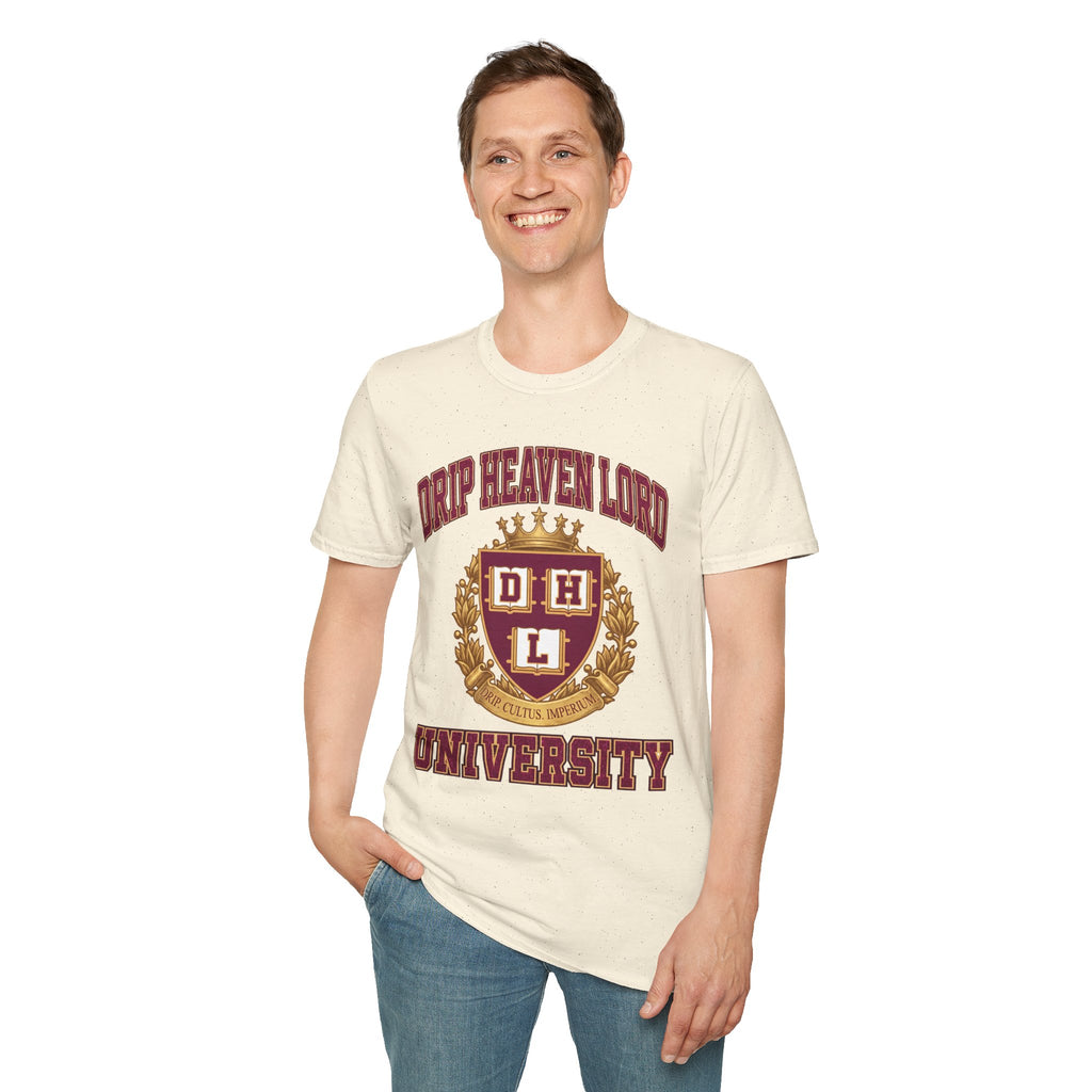Drip Heaven Lord University T‑Shirt — Collegiate Crest Logo
