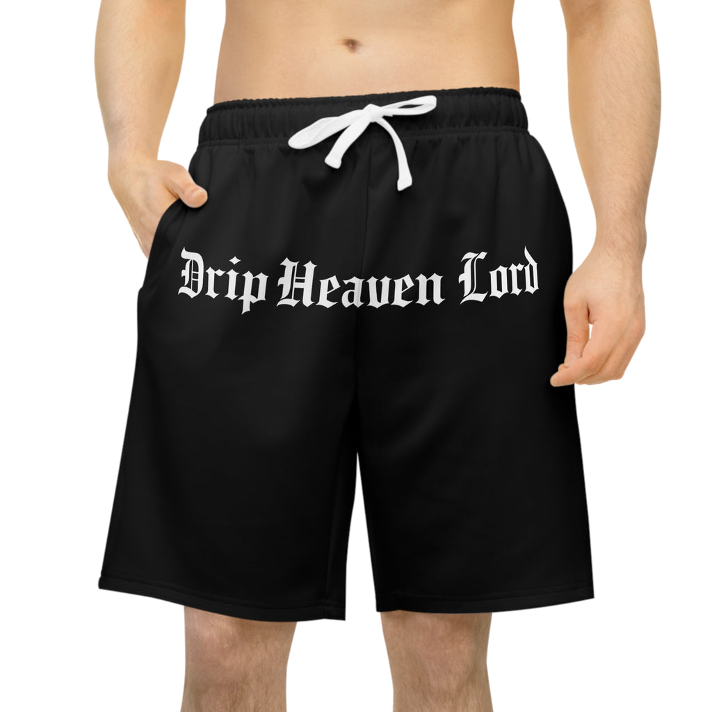 Drip Heaven Lord – Gothic Script Men’s Performance Athletic Shorts (Black)