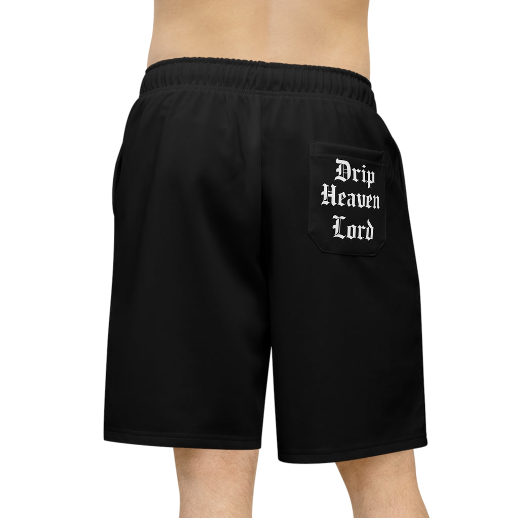 Drip Heaven Lord – Gothic Script Men’s Performance Athletic Shorts (Black)