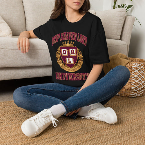 Drip Heaven Lord University T‑Shirt — Collegiate Crest Logo