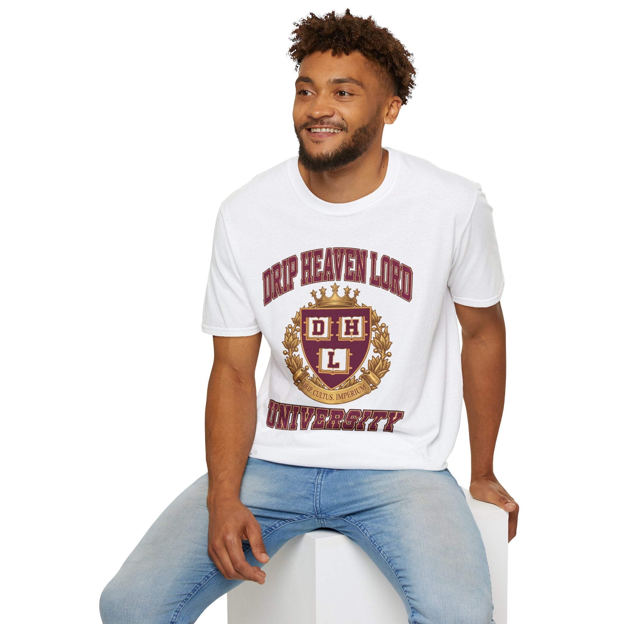 Drip Heaven Lord University T‑Shirt — Collegiate Crest Logo