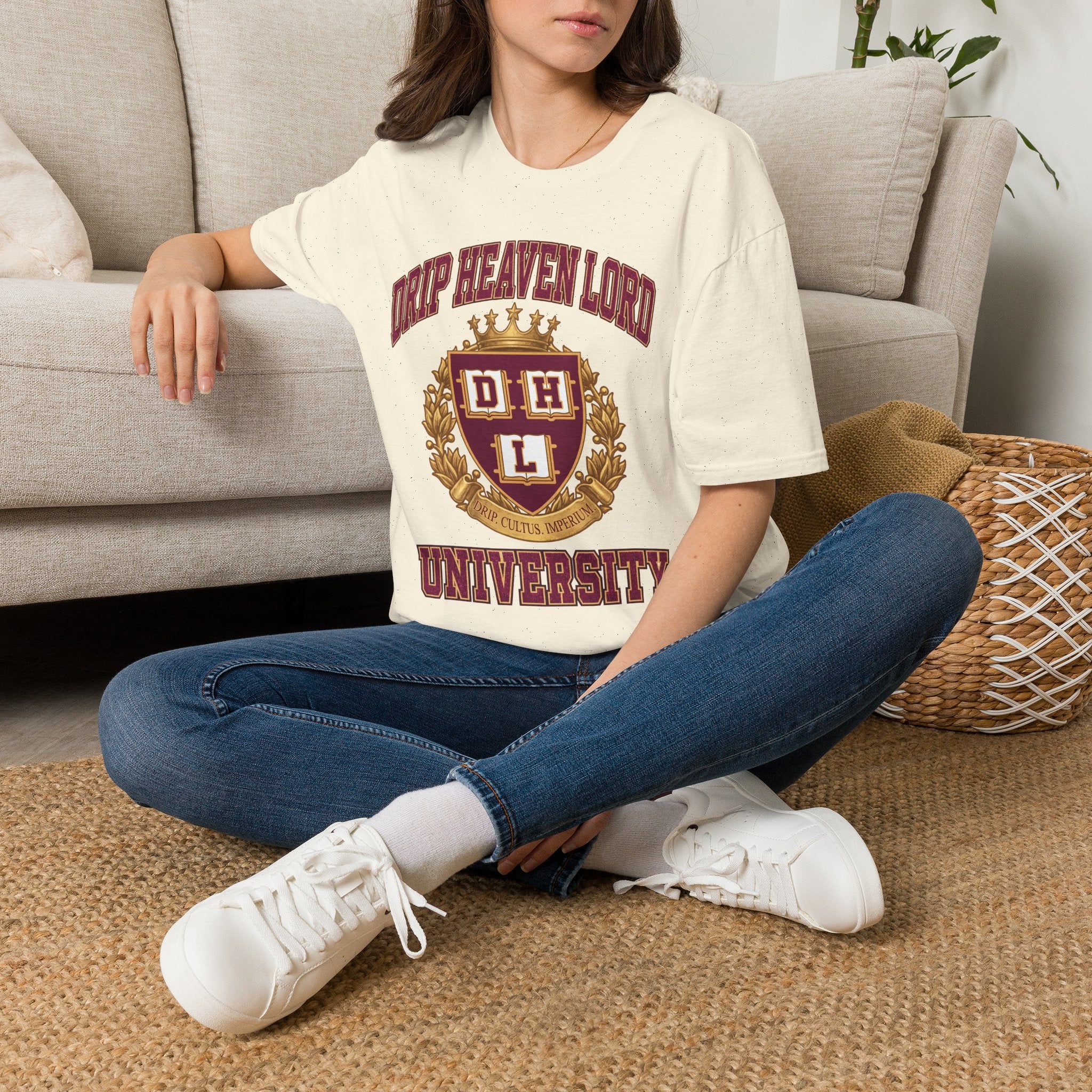 Drip Heaven Lord University T‑Shirt — Collegiate Crest Logo