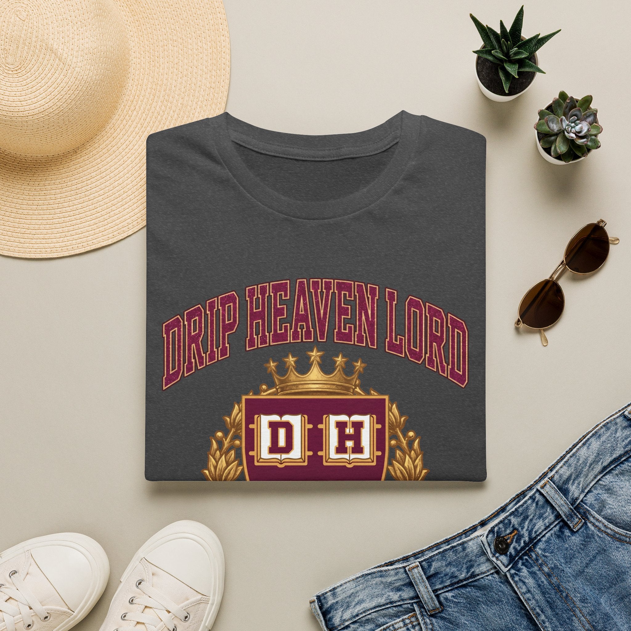 Drip Heaven Lord University T‑Shirt — Collegiate Crest Logo