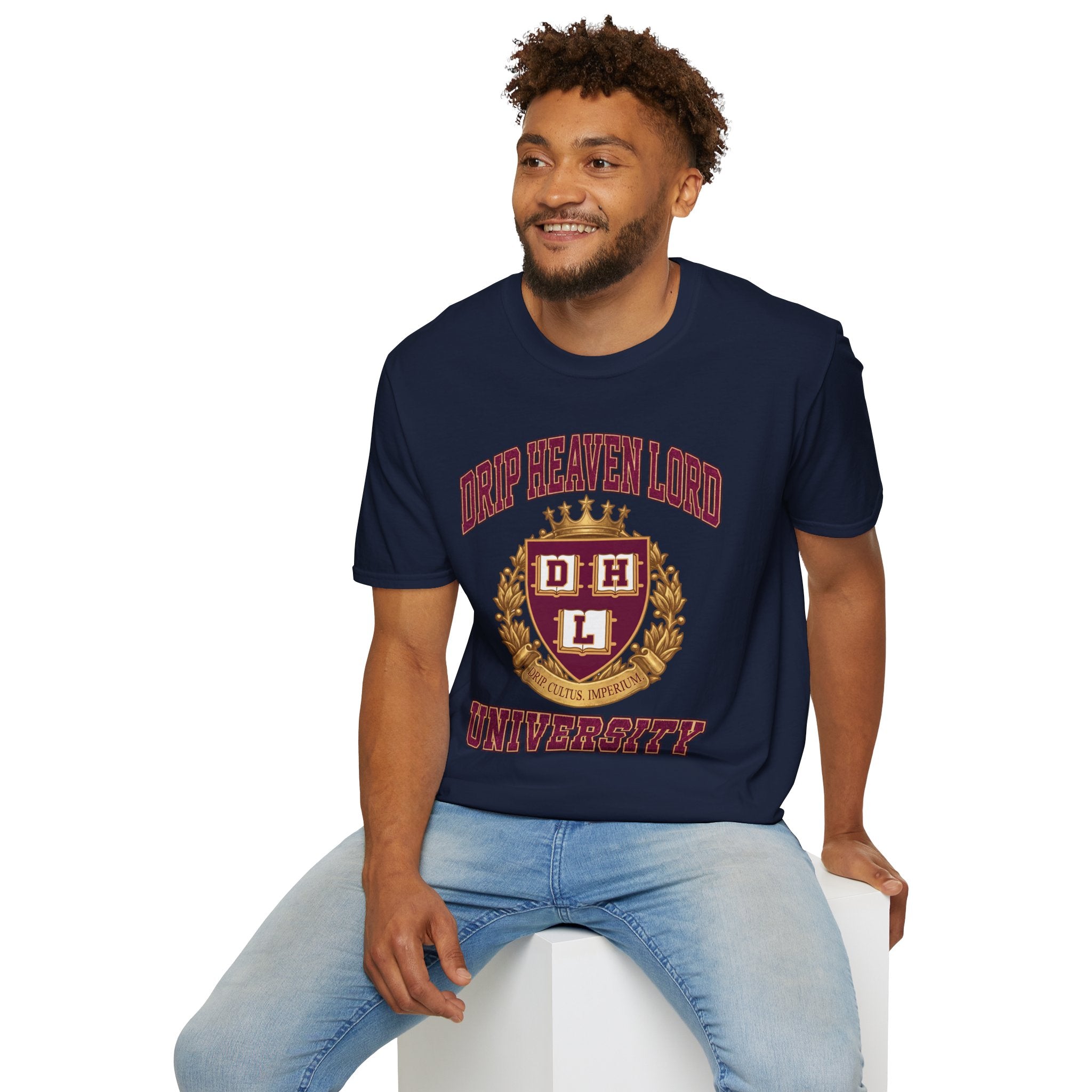 Drip Heaven Lord University T‑Shirt — Collegiate Crest Logo