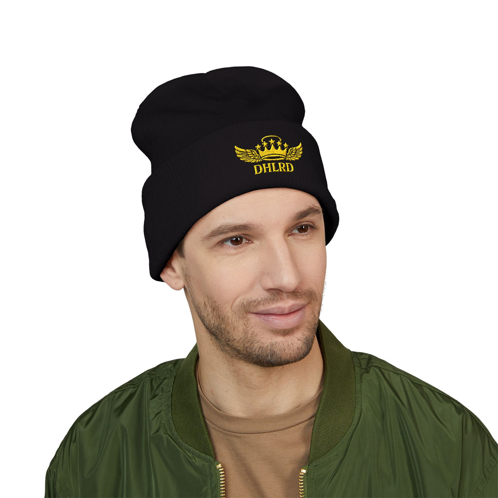 Drip Heaven Lord – Crown & Wings Embroidered Beanie | 12” Cuffed, Hypoallergenic Acrylic