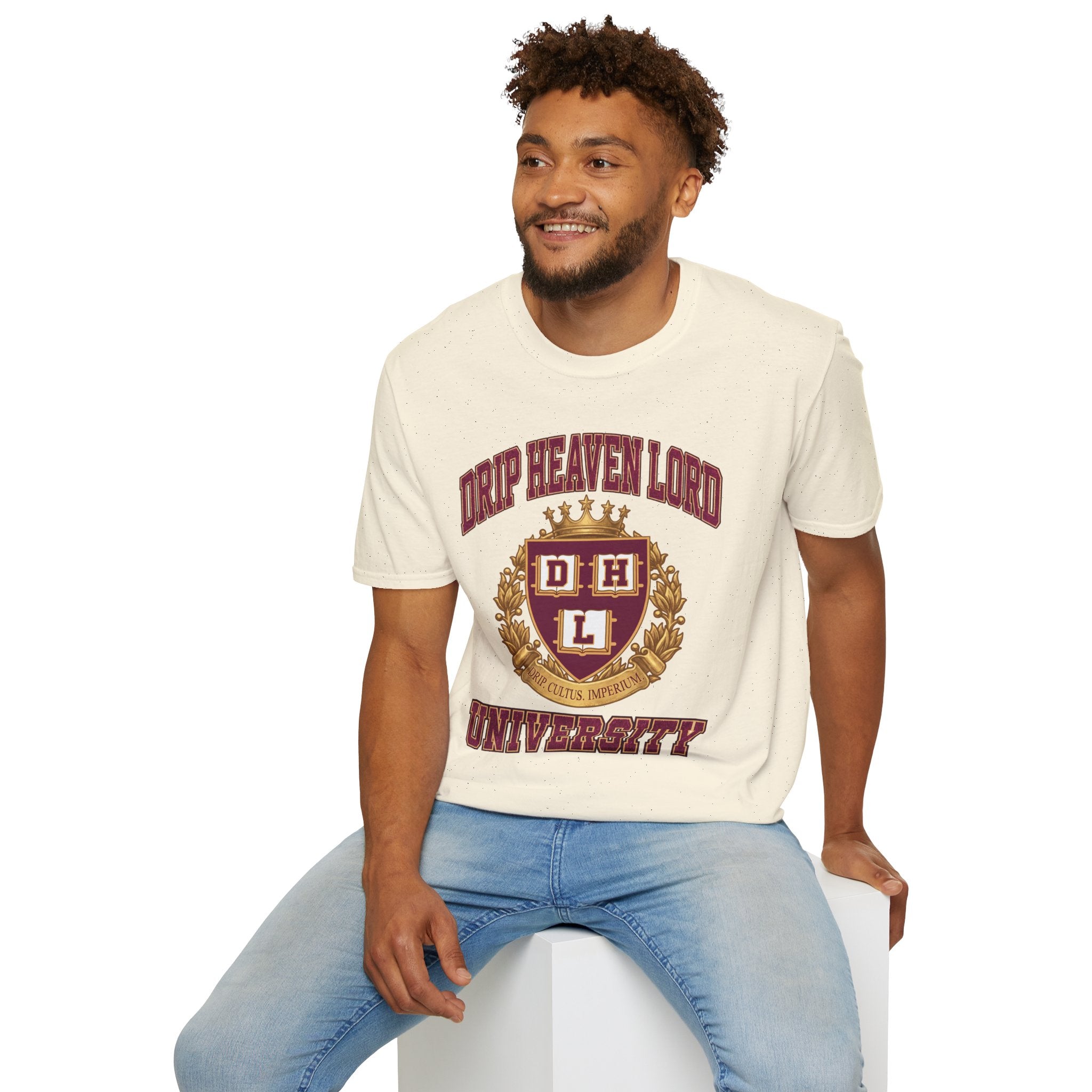 Drip Heaven Lord University T‑Shirt — Collegiate Crest Logo