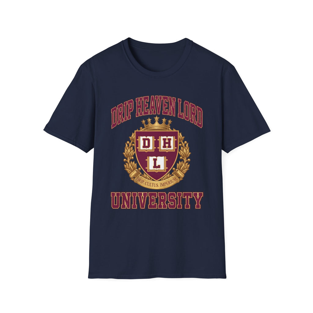 Drip Heaven Lord University T‑Shirt — Collegiate Crest Logo