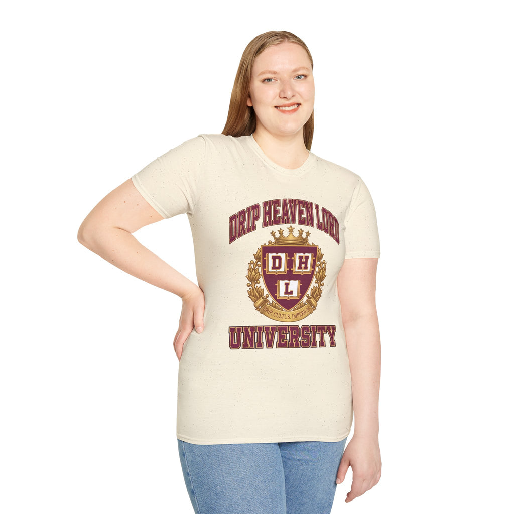 Drip Heaven Lord University T‑Shirt — Collegiate Crest Logo