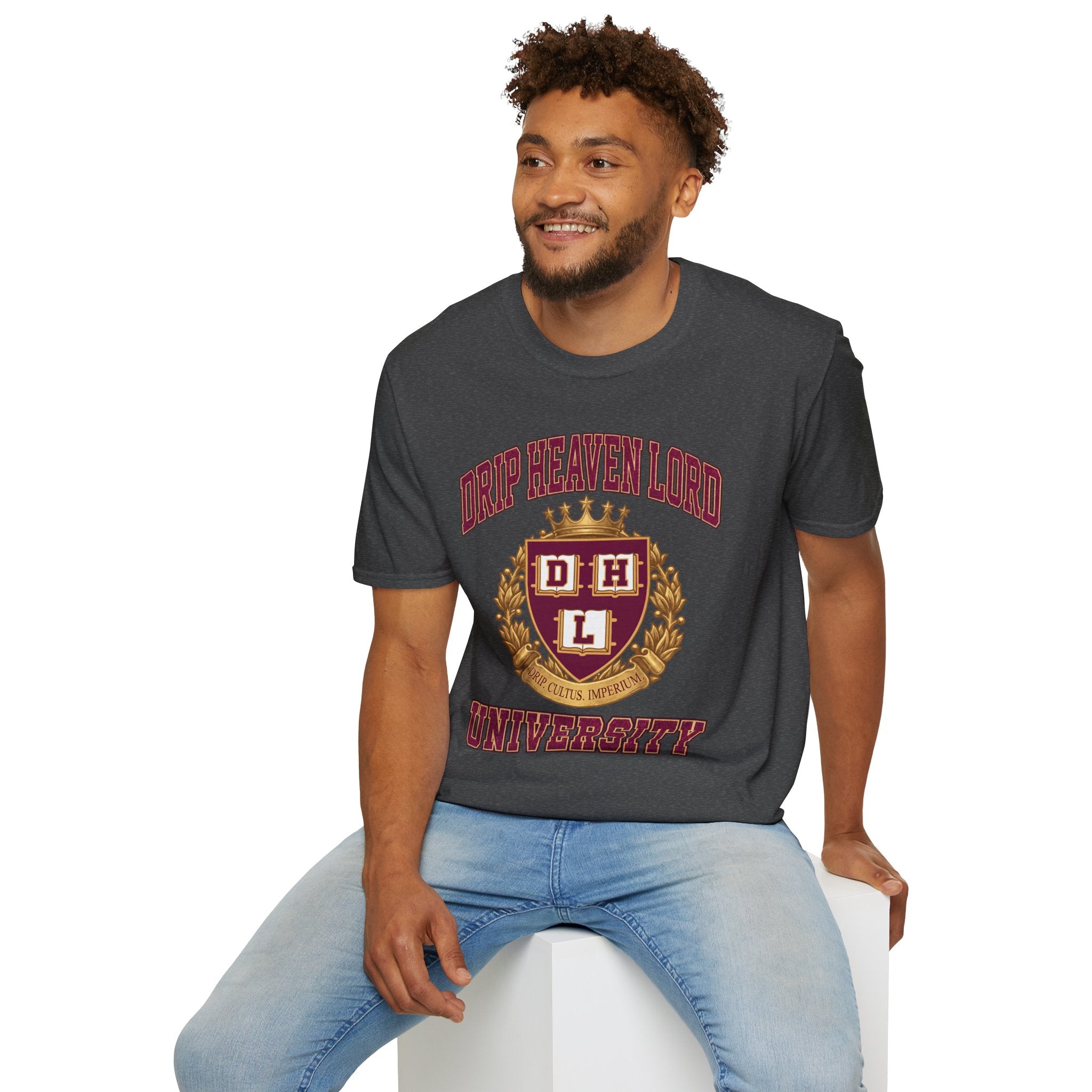 Drip Heaven Lord University T‑Shirt — Collegiate Crest Logo