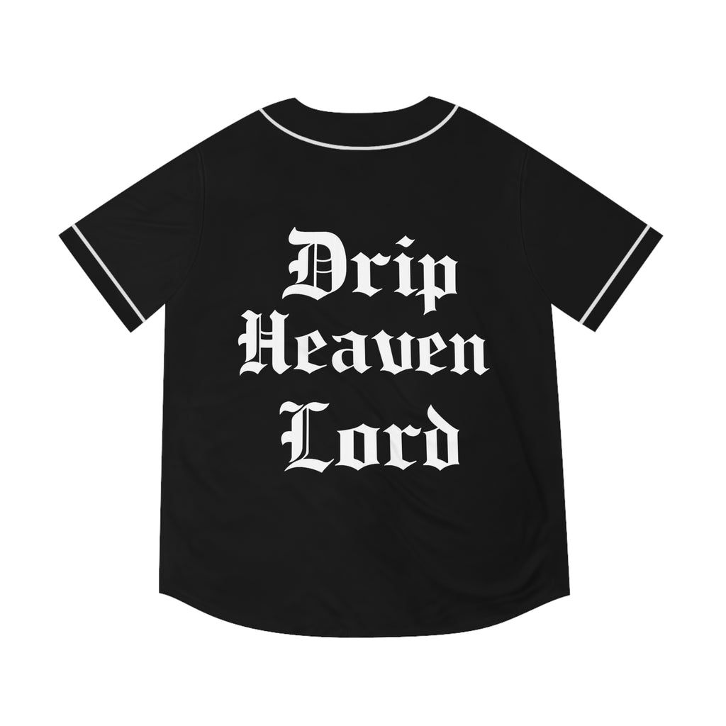 Drip Heaven Lord – Gothic Script Men’s Baseball Jersey (Black)