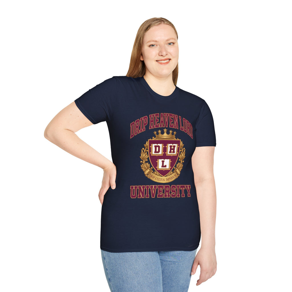 Drip Heaven Lord University T‑Shirt — Collegiate Crest Logo