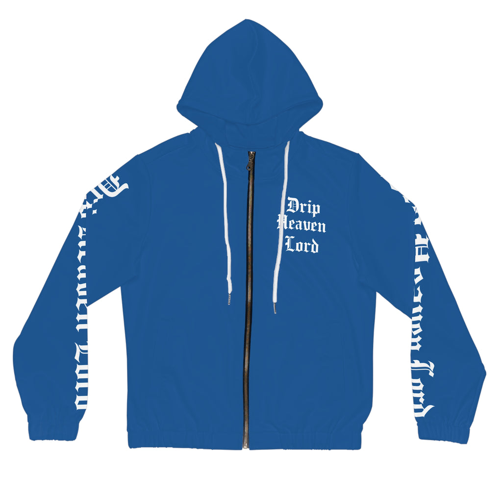 Drip Heaven Lord – Gothic Script Women’s Full‑Zip Hoodie (Blue)