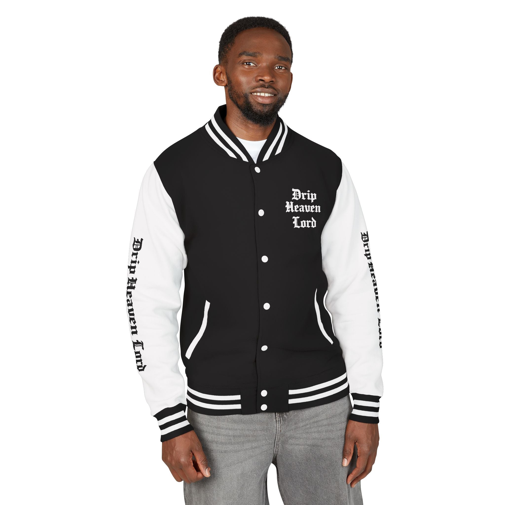Drip Heaven Lord – Mens Gothic Script Letterman Jacket
