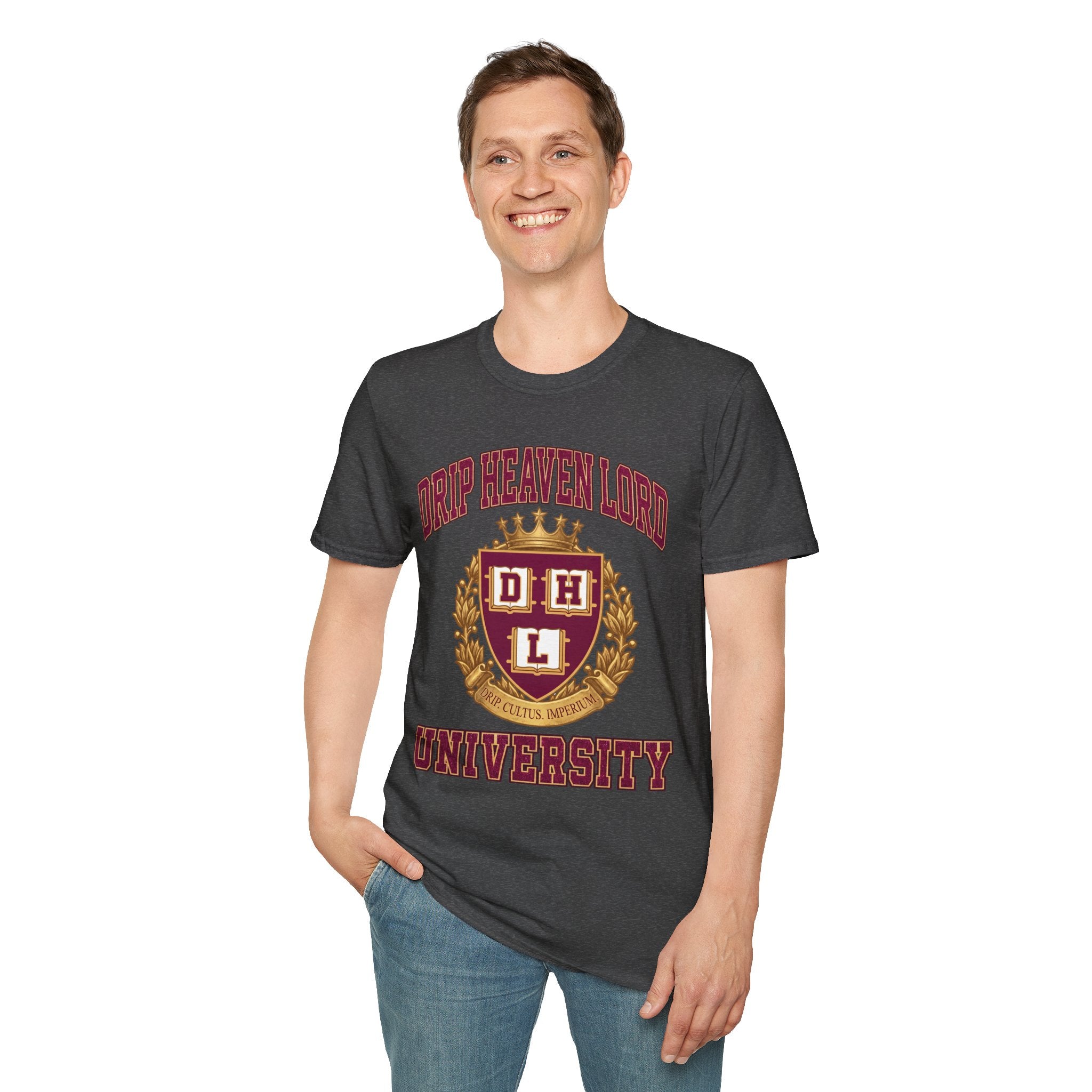 Drip Heaven Lord University T‑Shirt — Collegiate Crest Logo