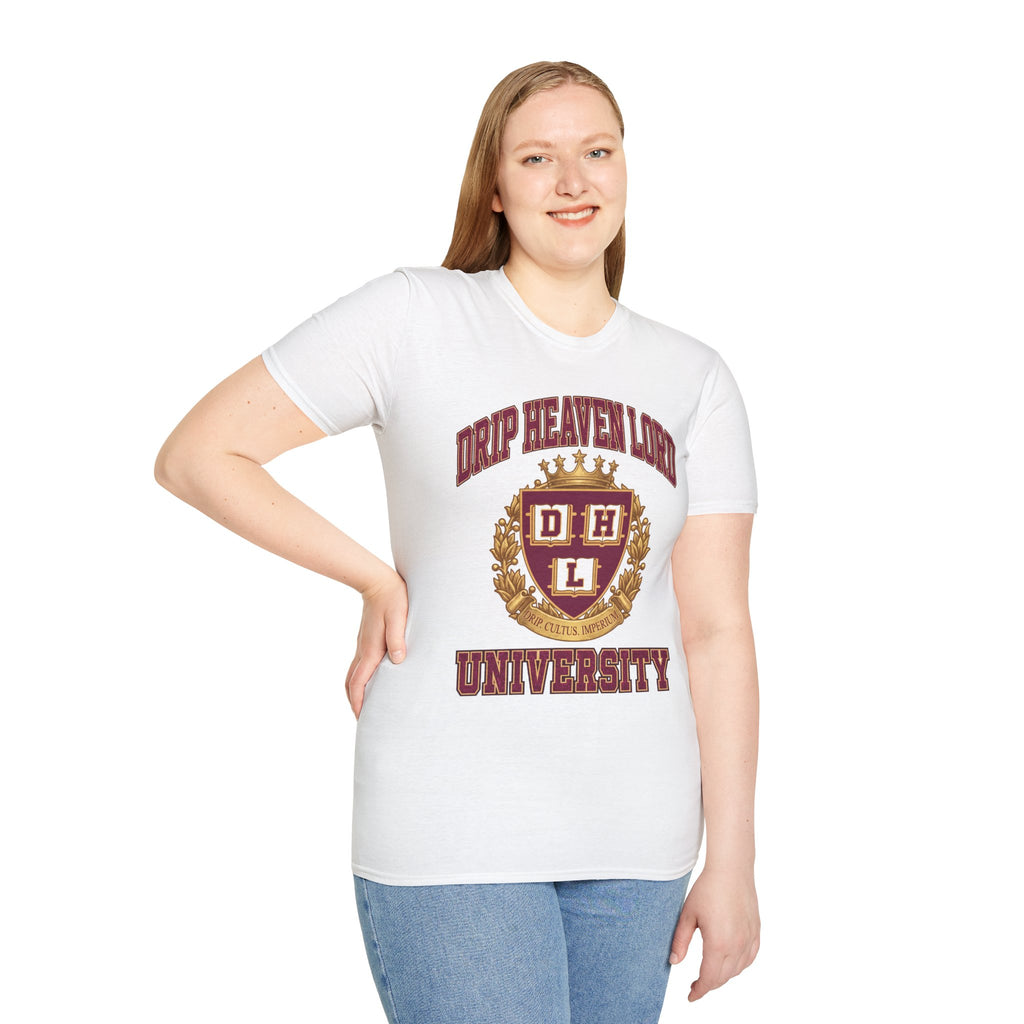 Drip Heaven Lord University T‑Shirt — Collegiate Crest Logo