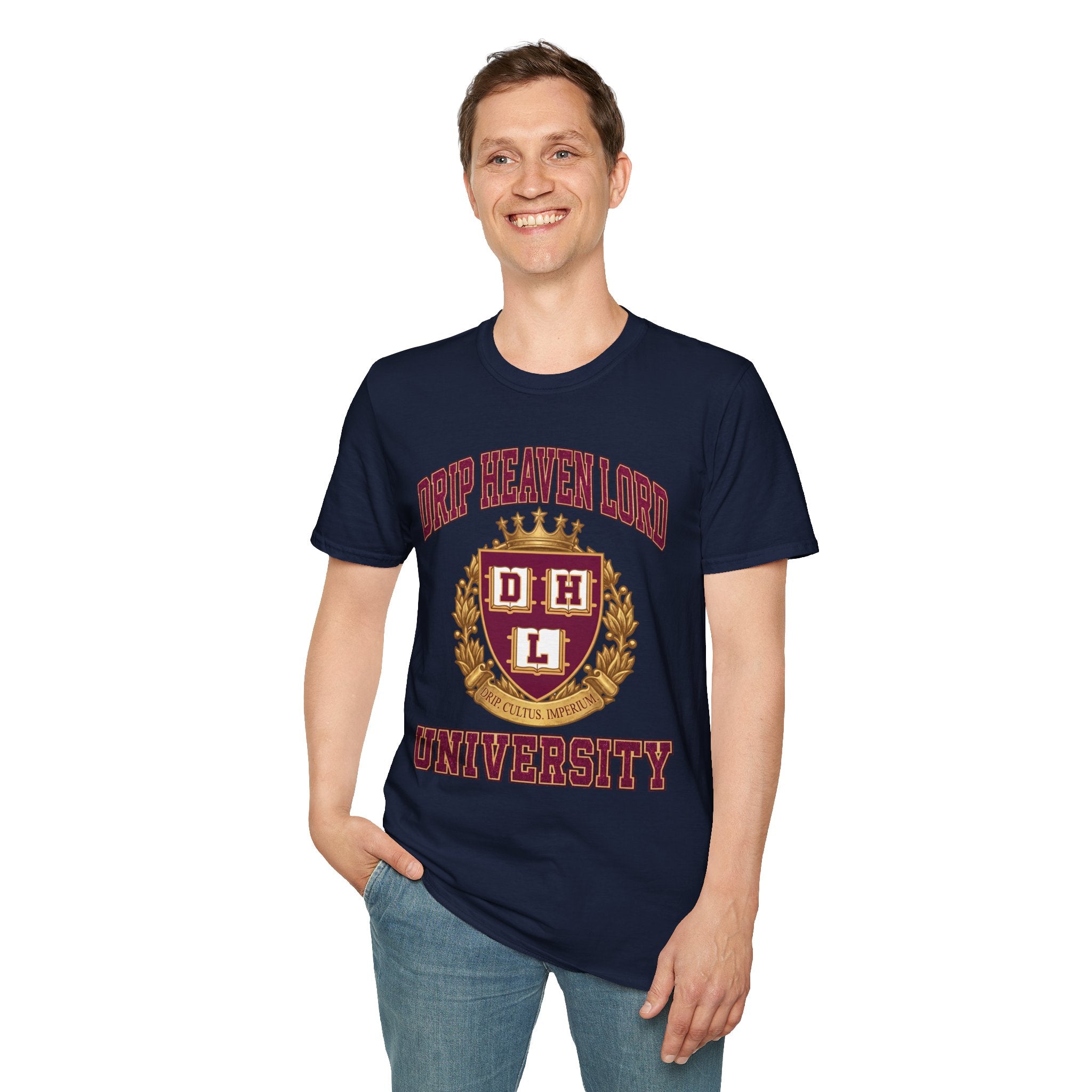 Drip Heaven Lord University T‑Shirt — Collegiate Crest Logo