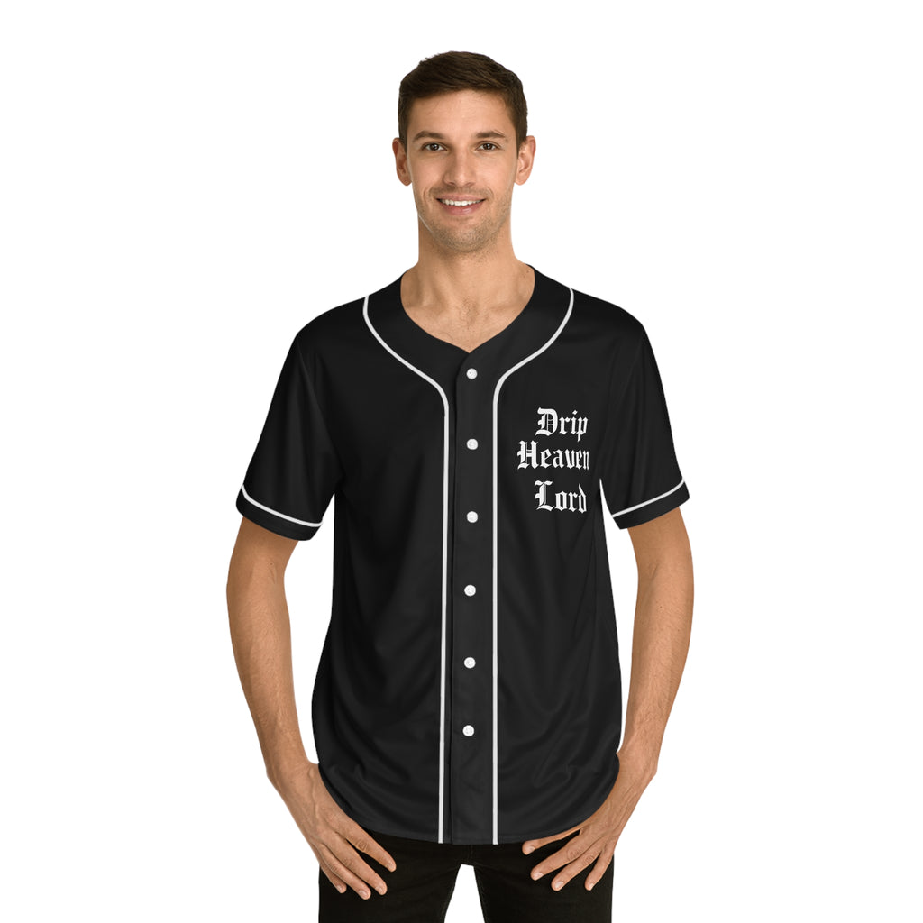 Drip Heaven Lord – Gothic Script Men’s Baseball Jersey (Black)