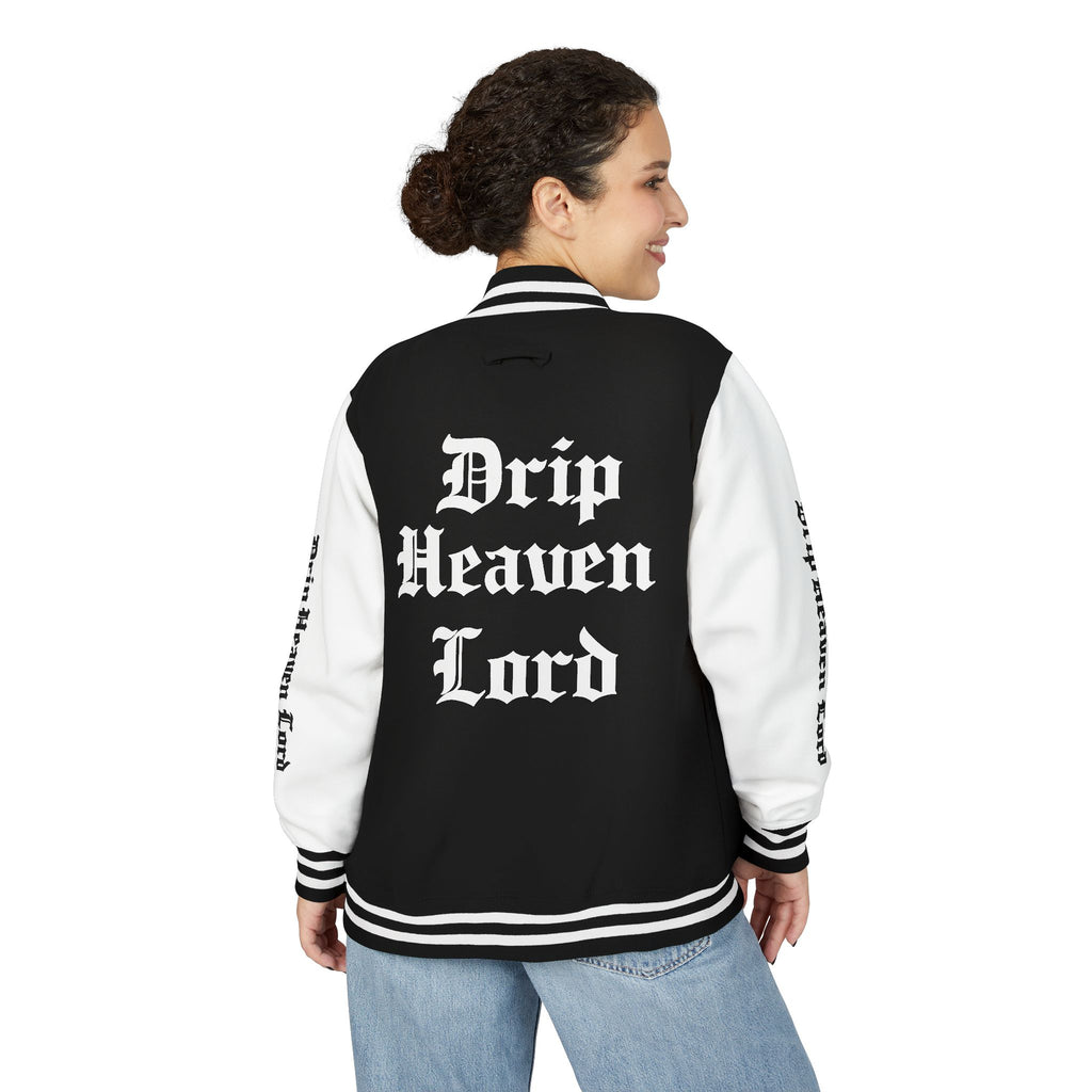 Drip Heaven Lord – Womens Gothic Script Letterman Jacket