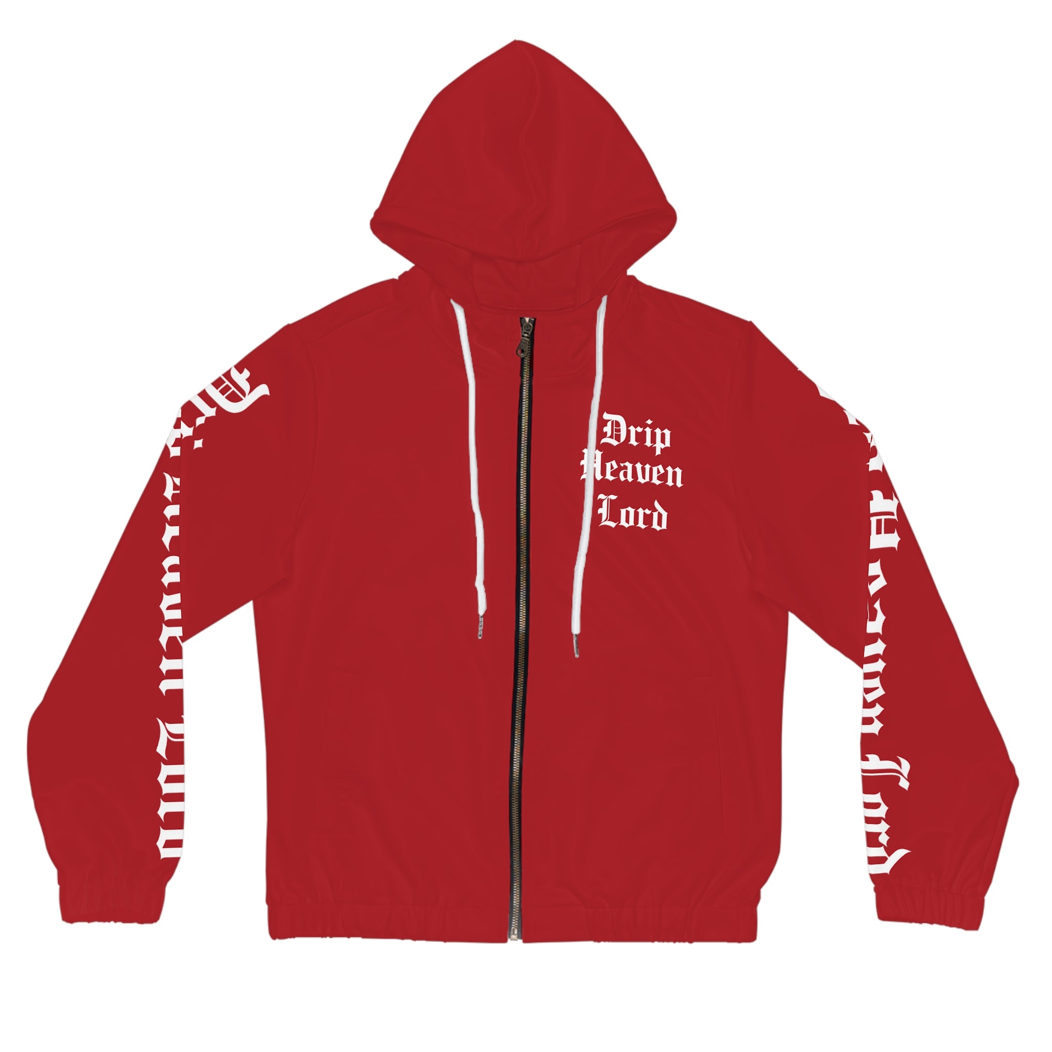 Drip Heaven Lord – Gothic Script Women’s Full‑Zip Hoodie (Red)