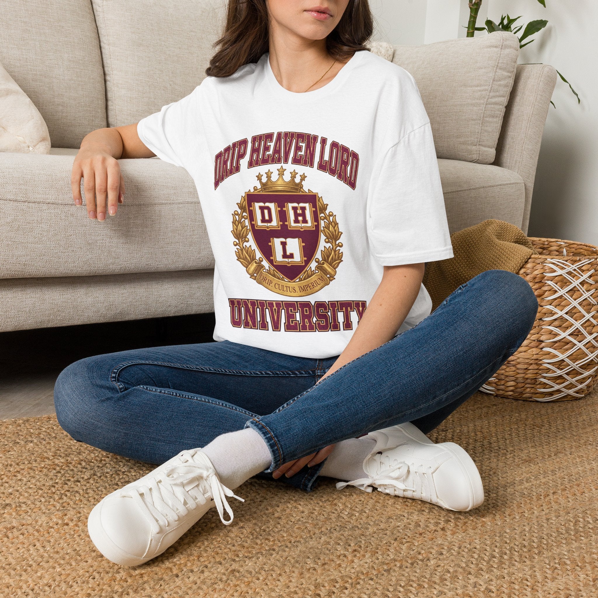 Drip Heaven Lord University T‑Shirt — Collegiate Crest Logo