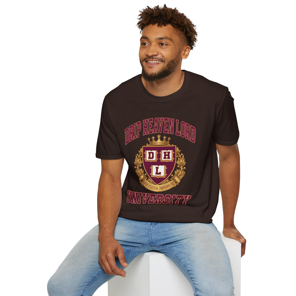 Drip Heaven Lord University T‑Shirt — Collegiate Crest Logo