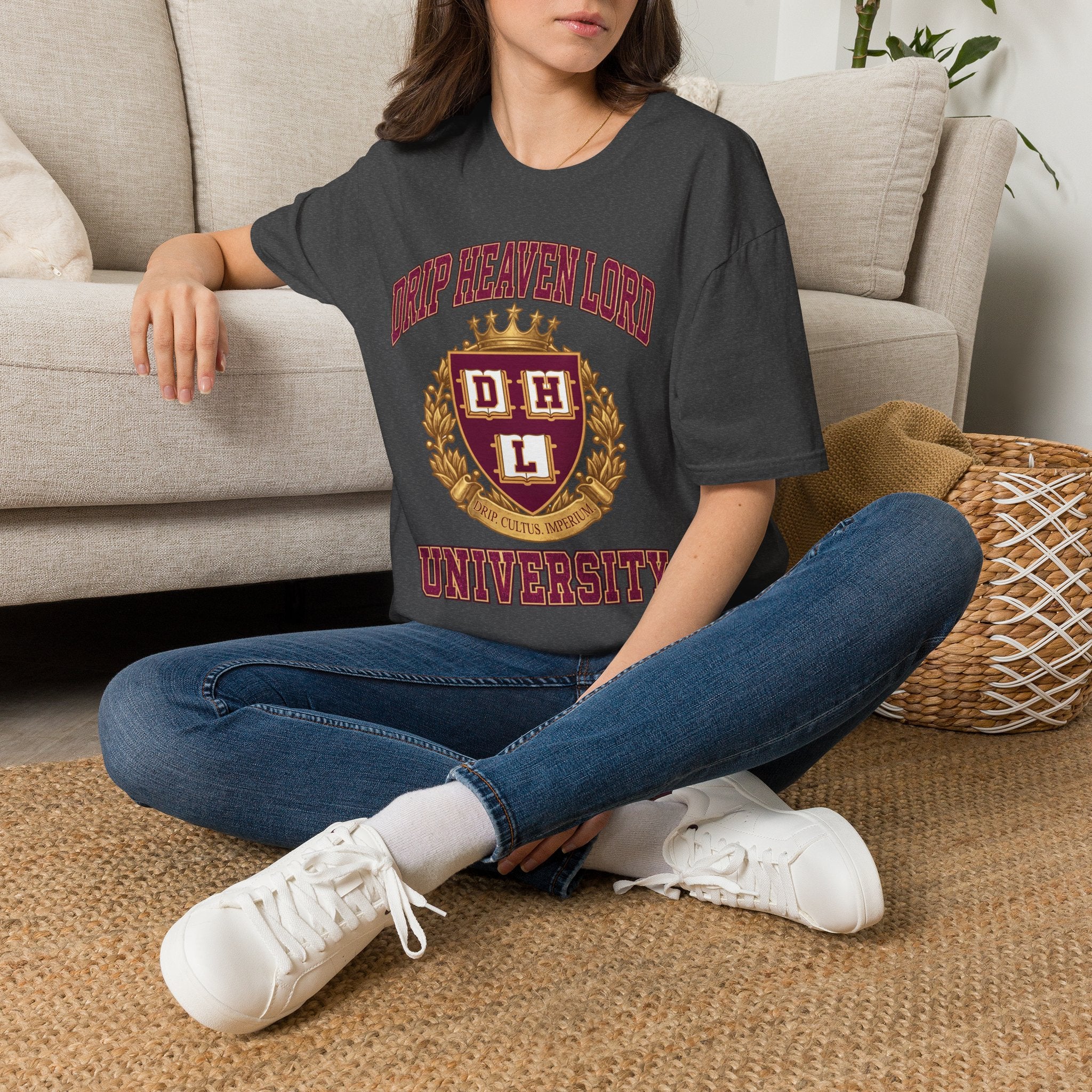 Drip Heaven Lord University T‑Shirt — Collegiate Crest Logo