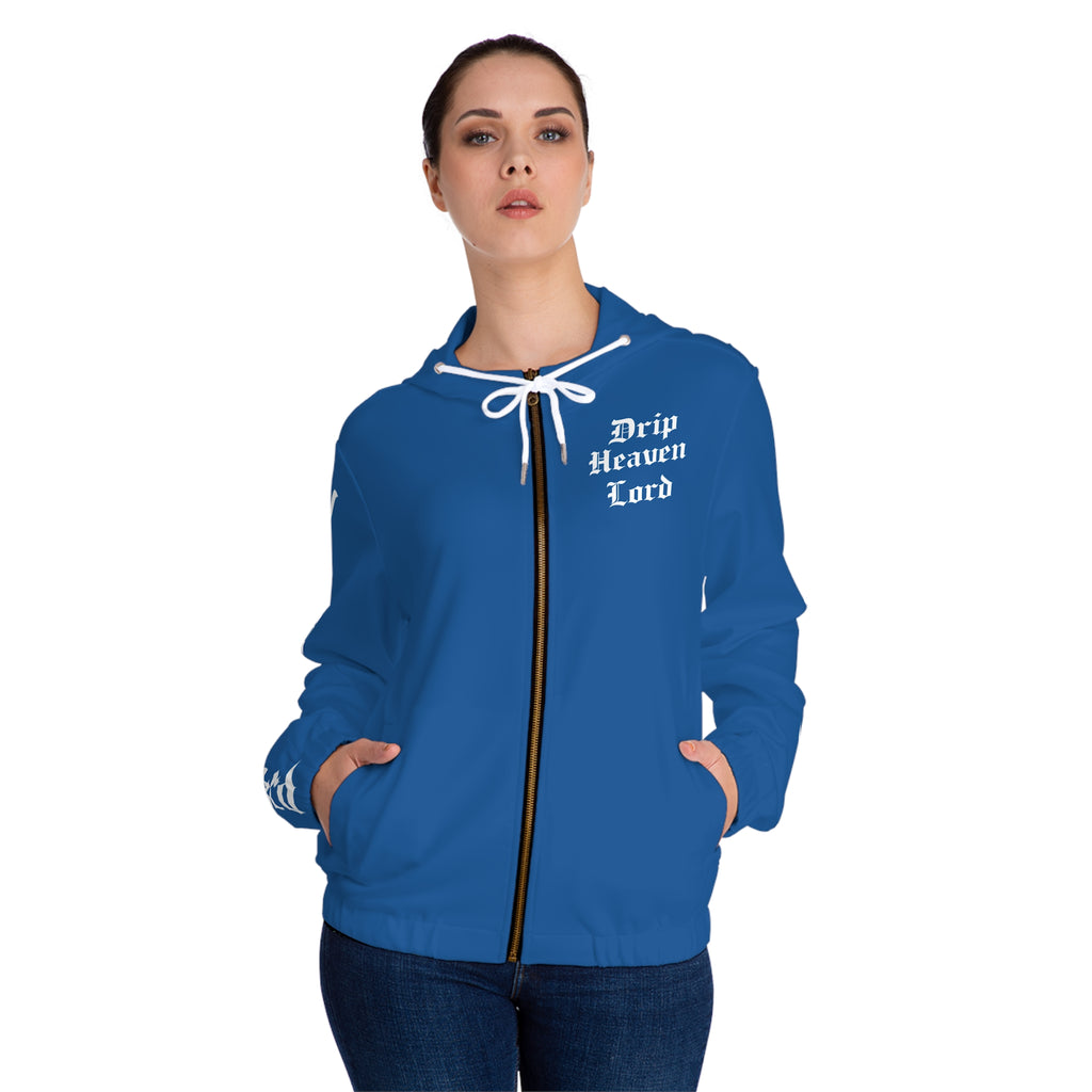 Drip Heaven Lord – Gothic Script Women’s Full‑Zip Hoodie (Blue)