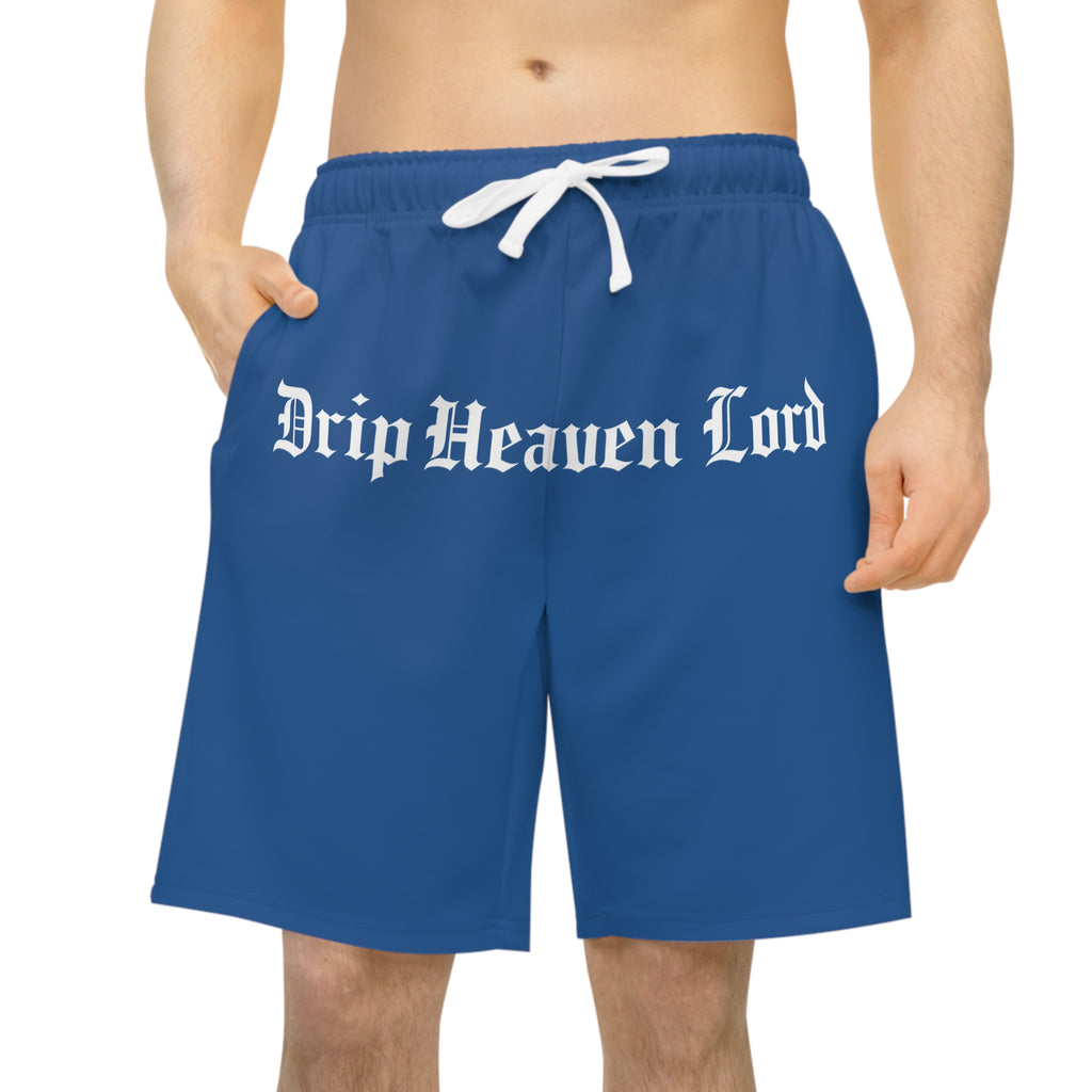 Drip Heaven Lord – Gothic Script Men’s Performance Athletic Shorts (Blue)