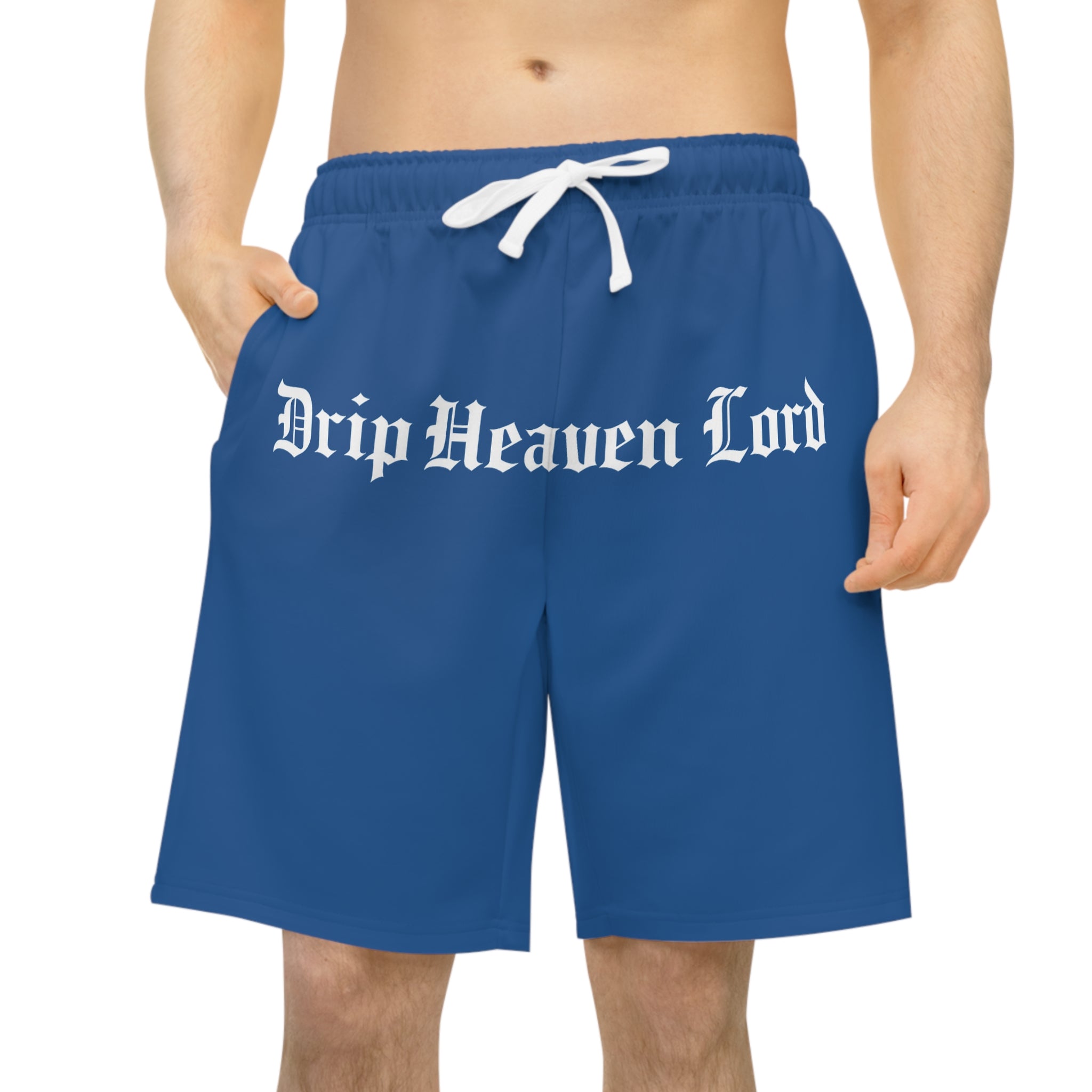 Drip Heaven Lord – Gothic Script Men’s Performance Athletic Shorts (Blue)