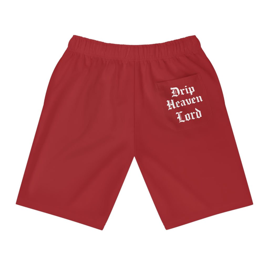 Drip Heaven Lord – Gothic Script Men’s Performance Athletic Shorts (Red)