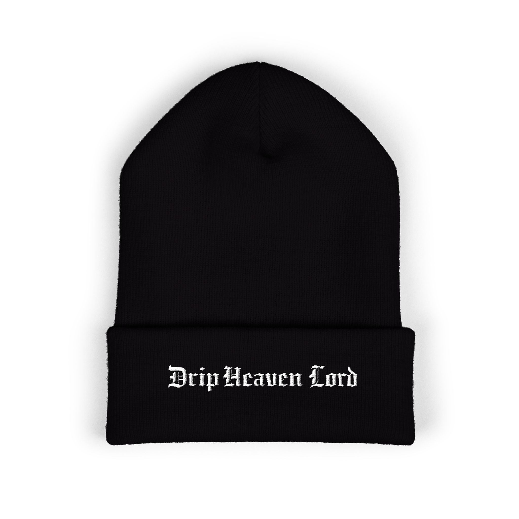 Drip Heaven Lord – Gothic Script Embroidered Cuffed Beanie