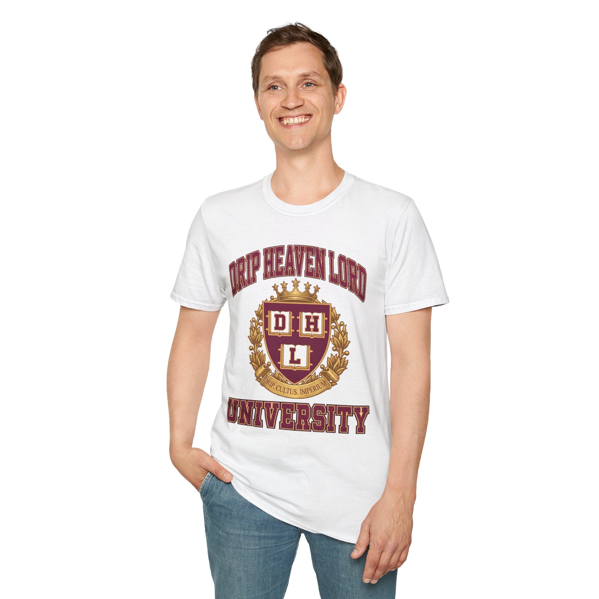 Drip Heaven Lord University T‑Shirt — Collegiate Crest Logo