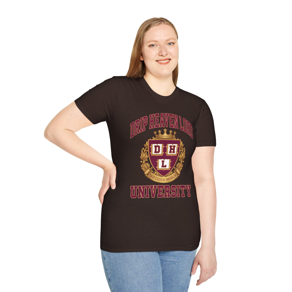 Drip Heaven Lord University T‑Shirt — Collegiate Crest Logo
