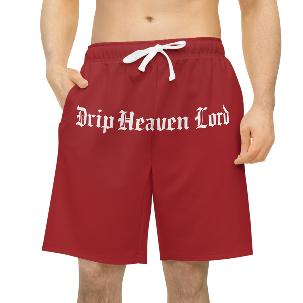 Drip Heaven Lord – Gothic Script Men’s Performance Athletic Shorts (Red)